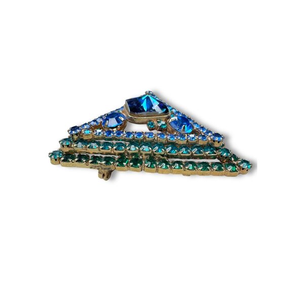 Delizza Elster Juliana Crystal Triangle Brooch 2.25" Vintage - Picture 9 of 10